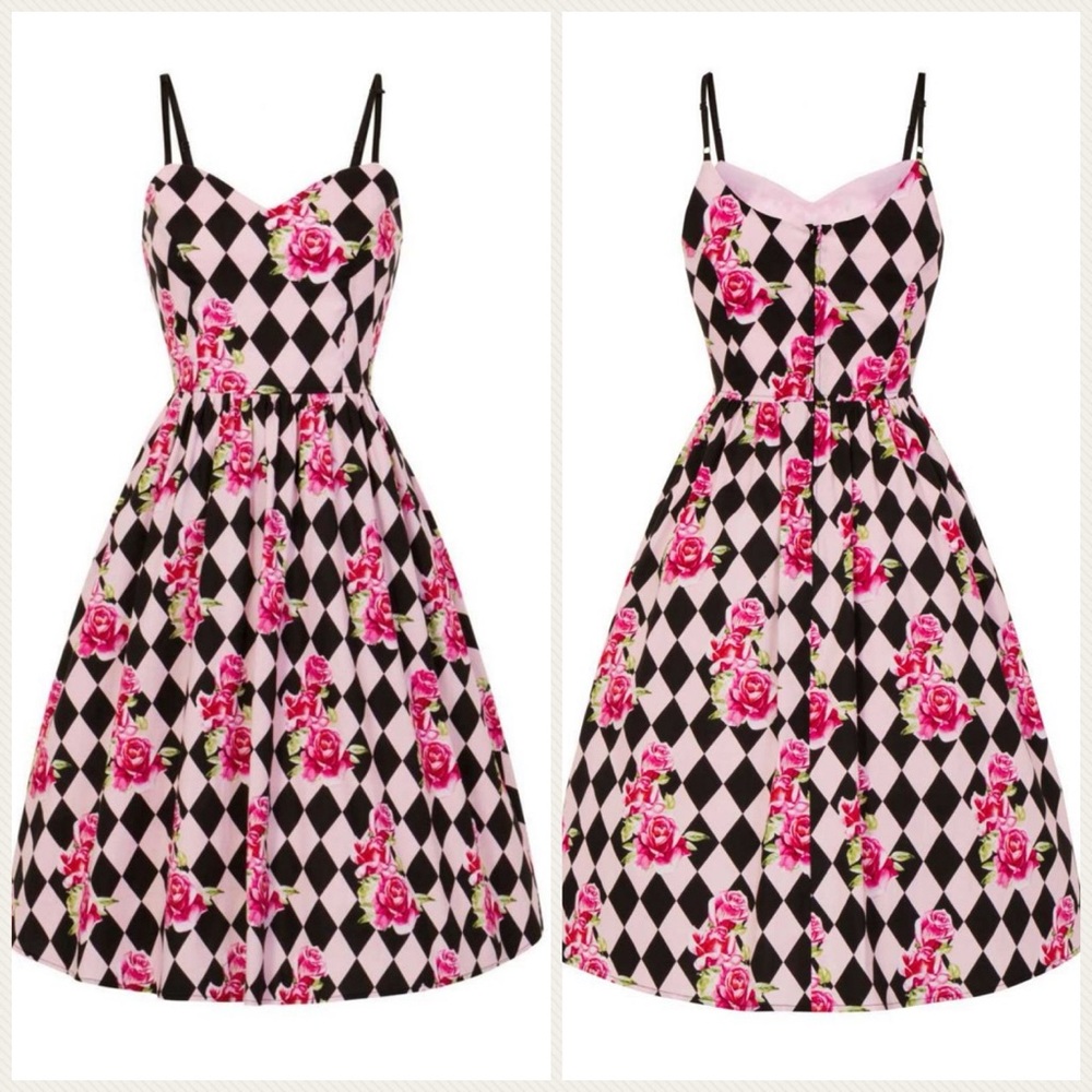 Hell Bunny Pink & Black Harlequin Rose 1950’s Pinup Swing Dress 4X UK22 fits 3X - Picture 15 of 15